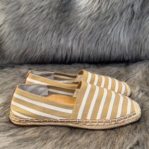 Vionic Beige and White Striped Espadrilles Size 7.5